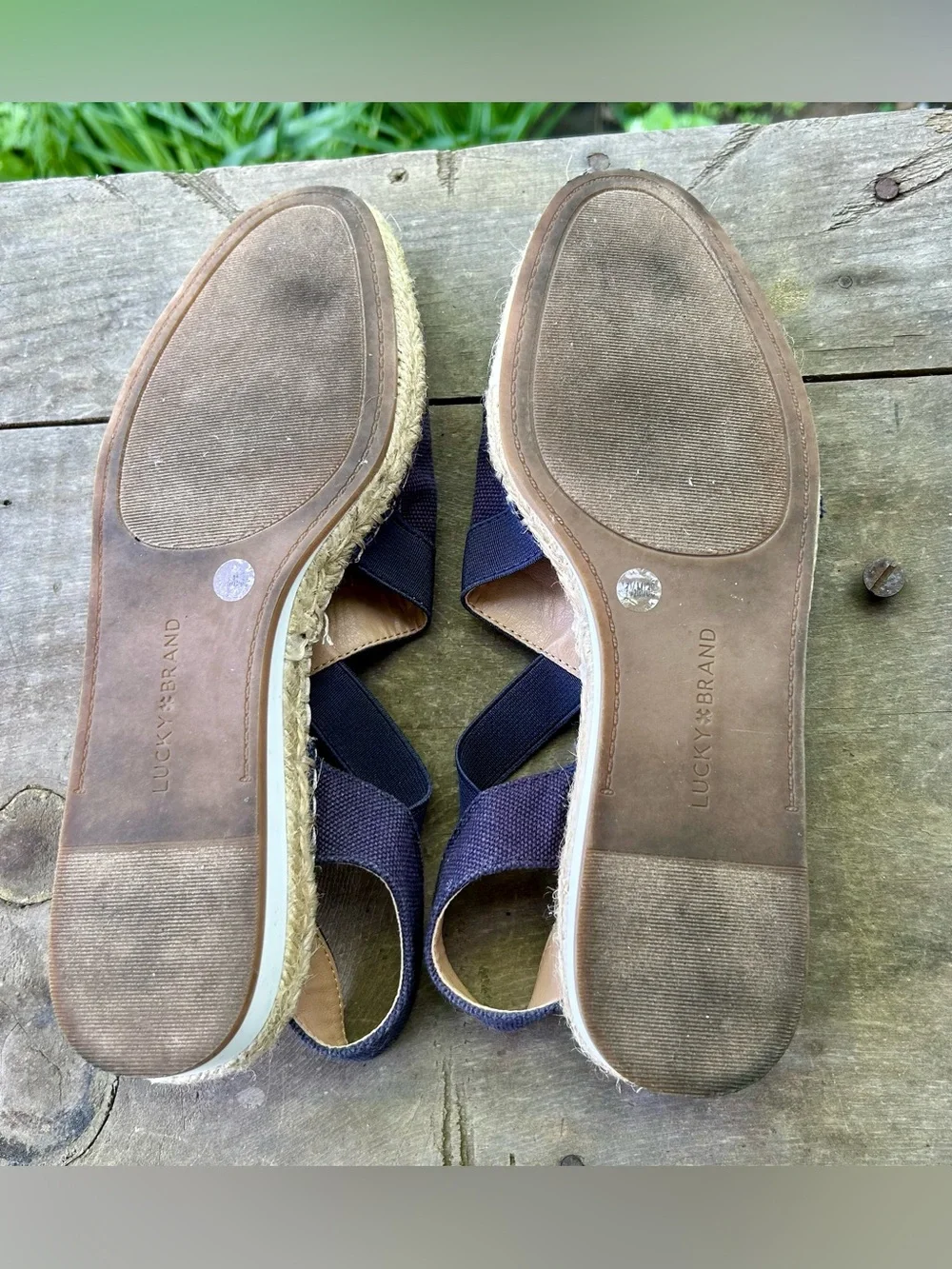 Lucky Brand Sandals Womens 7.5 M Rifka Espadrille Slingback Flats Blue Fabric